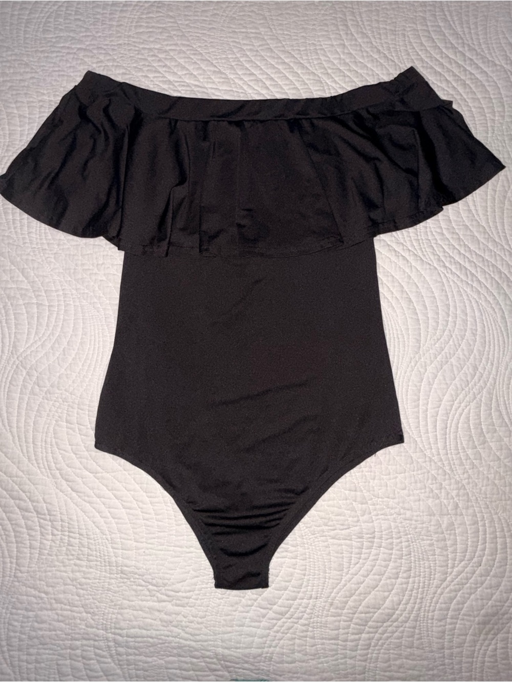 Off-Shoulder Black Ruffle Bodysuit M